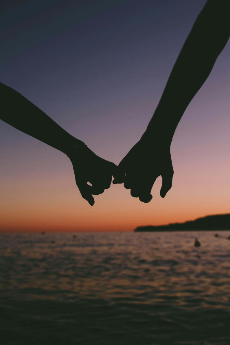 Silhouette of a couple holding hands at sunset over the ocean, symbolizing emotional connection and unity. Rediscover emotional softness and deeper connection through relationship therapy in Los Angeles, CA with support from a compassionate relationship therapist.